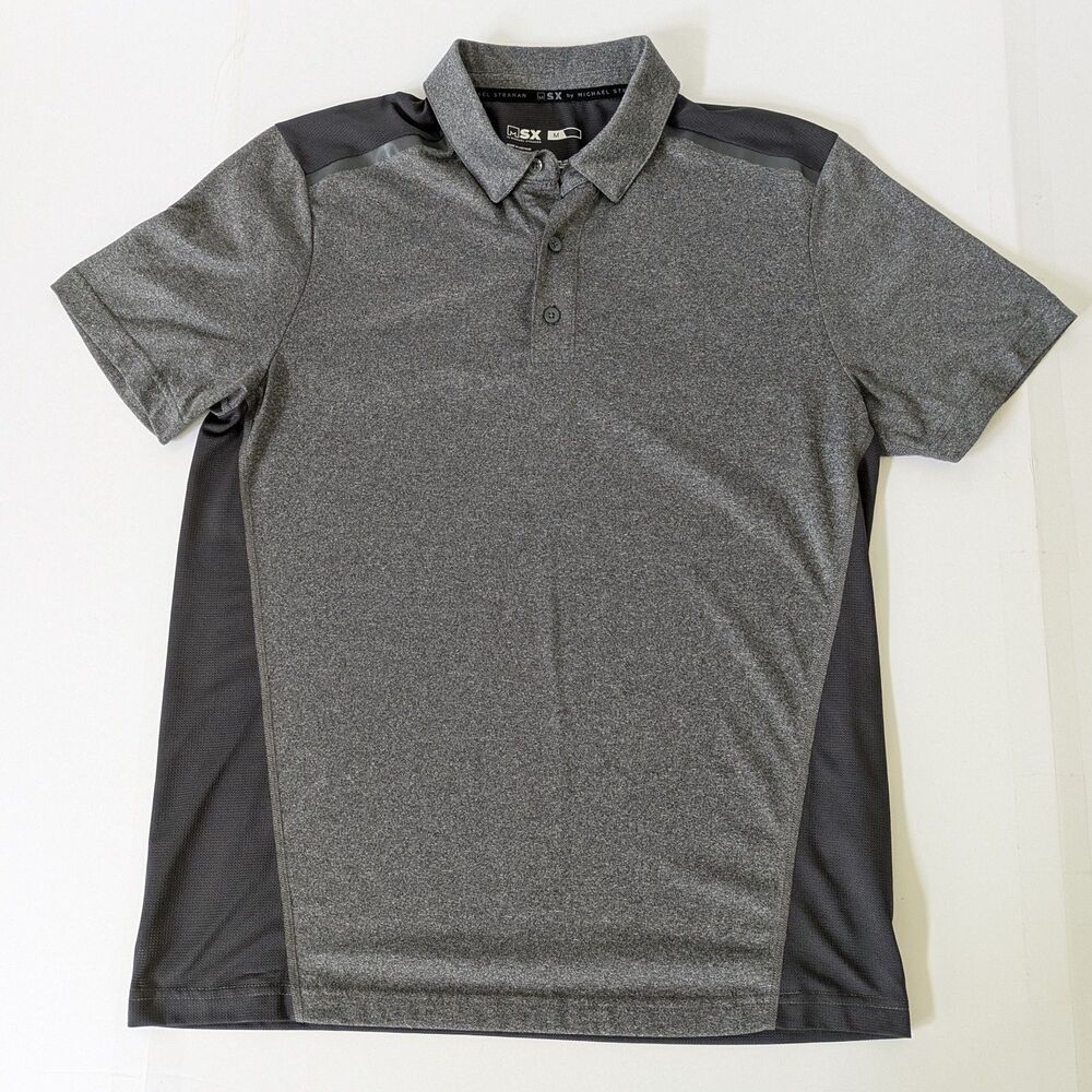 Michael Strahan MSX Polo Golf Performance Shirt Size M Black Gray Mesh